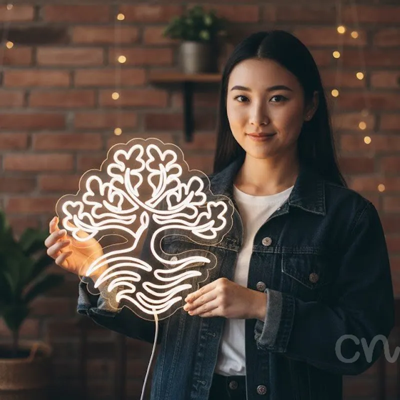 Custom Neon | Tree Design Neon Sign | 24x23 | Warm White Neon Sign for Home Decor