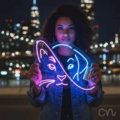 Custom Neon | Cat and Dog Neon Sign | 24x28 | Hot Pink and Ice Blue Neon Sign