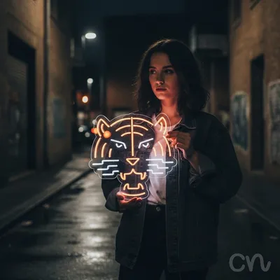 Custom Neon | Tiger Face Neon Sign | 24x24 In. | Orange Neon Sign for Wall Decor