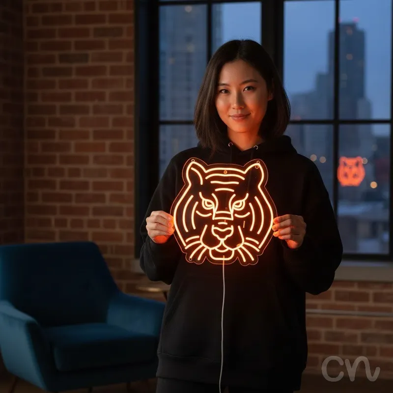 Custom Neon | Tiger Face Neon Sign | 24x24 Inch | Orange Neon Sign for Home Decor