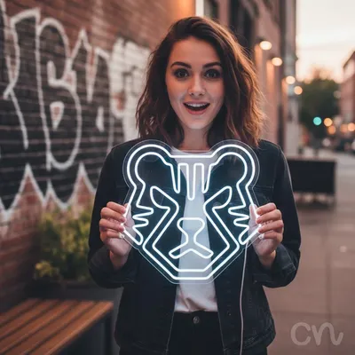 Custom Neon | Tiger Face Neon Sign | 23x24 Inches | Warm White Neon Sign