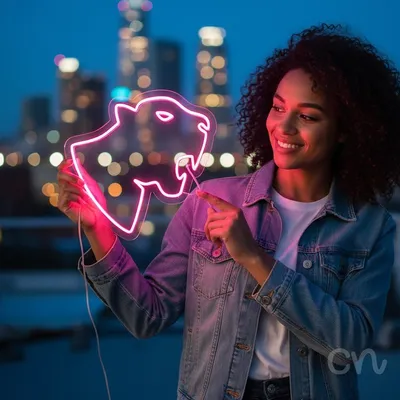 Custom Neon | Panther Heads Design Neon Sign | 19x24 | Hot Pink Ice Blue Yellow