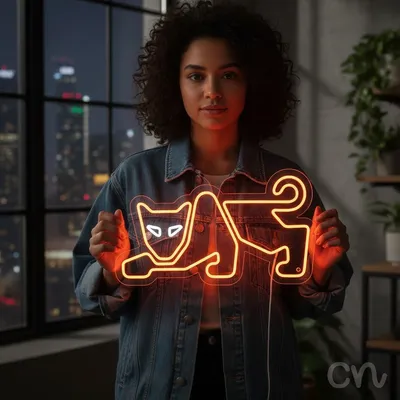 Custom Neon | Cat Design Neon Sign | 13x24.jp | Orange Home Decor with Bright Light