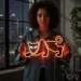 Custom Neon | Cat Design Neon Sign | 13x24.jp | Orange Home Decor with Bright Light 1
