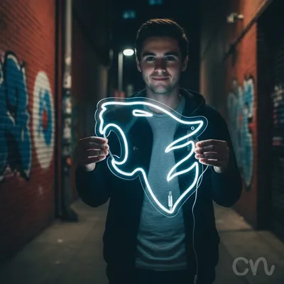 Custom Neon | Abstract Lion Head Neon Sign | 25x23 Inches | Warm White