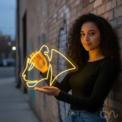 Custom Neon | Bull Head Neon Sign | 26x31.jp | Yellow Neon Sign for Home Bar Decor