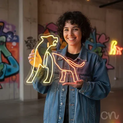 Custom Neon | Two Animals Outline Neon Sign | 24x30 Inch | Yellow Orange Color
