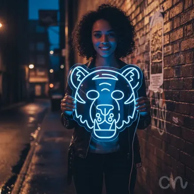 Custom Neon | Tiger Head Neon Sign | 24x23.inch | Purple Neon Sign for Home Decor