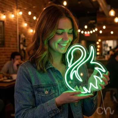 Custom Neon | Swan Design Neon Sign | 21x24 Inches | Green Neon Sign for Decor