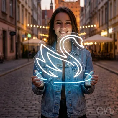 Custom Neon | Swan Neon Sign | 21x24 | Ice Blue Neon Sign for Home Decor Fun Party