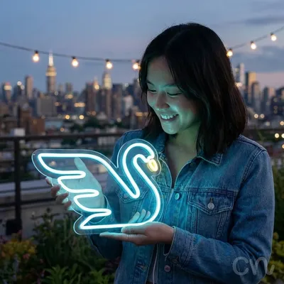 Custom Neon | Swan Neon Sign | 21x24 | Sky Blue and Lemon Yellow Bright Sign