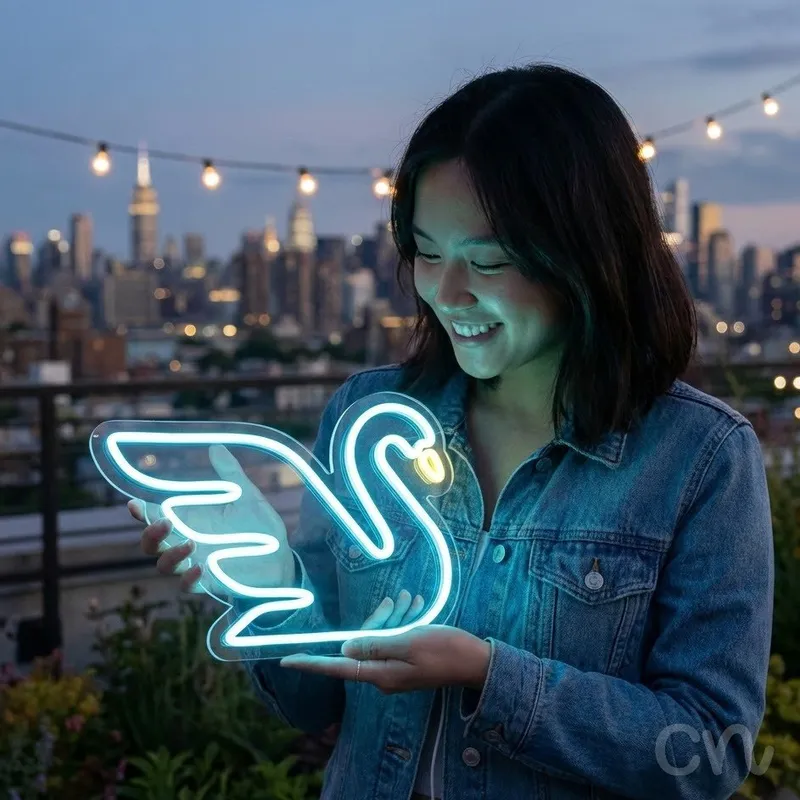 Custom Neon | Swan Neon Sign | 21x24 Inches | Ice Blue and Warm Yellow Colors