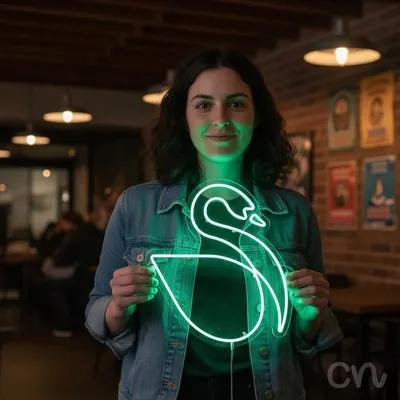 Custom Neon | Swan Neon Sign | 25x23 | Green Neon Sign for Home Decor and Wall Art