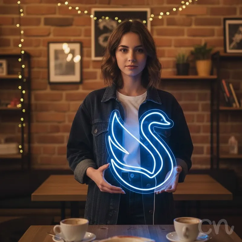 Custom Neon | Swan Neon Sign | 21x24 | Ice Blue Neon Sign for Bedroom, Decor and Party