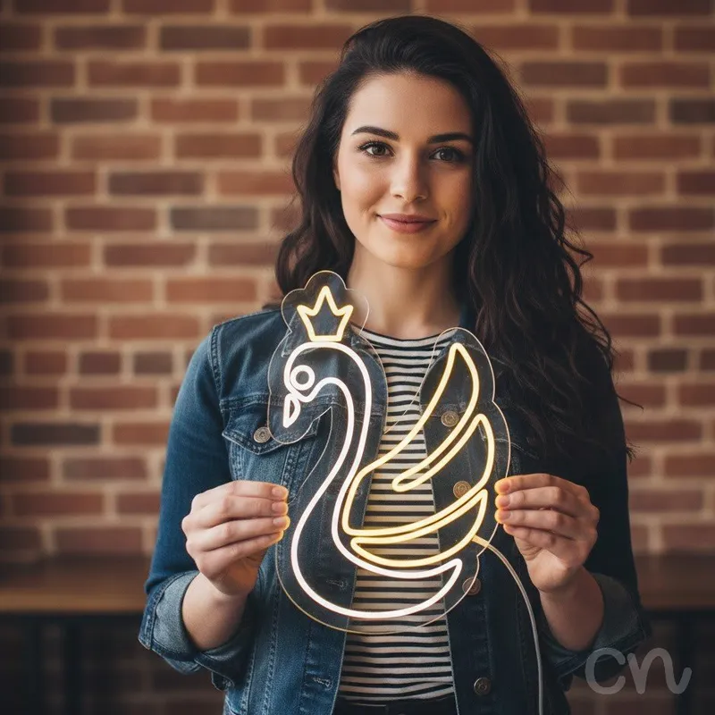 Custom Neon | Swan with Crown Neon Sign | 21x24 | Yellow Dragonfly Wall Decor