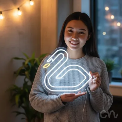 Custom Neon | Swan Neon Sign | 21x24 Inches | Warm White and Yellow Neon Light