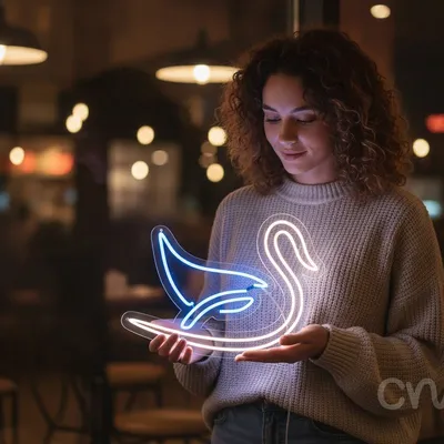 Custom Neon | Swan Neon Sign | 21x24 | Ice Blue Neon Sign for Home Decor and Wall Art