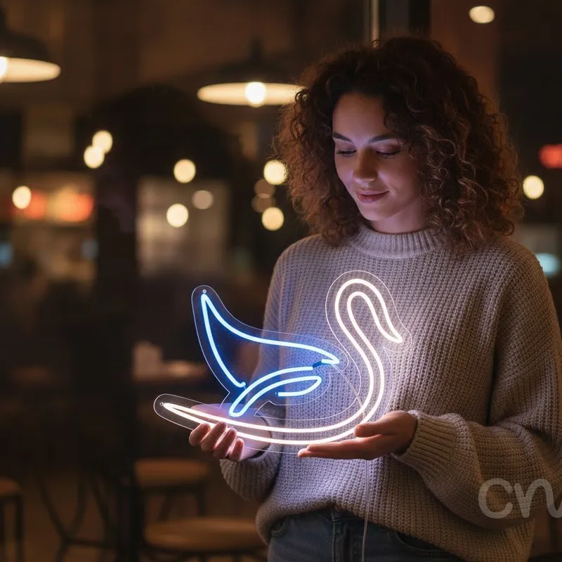 Custom Neon | Swan Neon Sign | 21x24 | Ice Blue Neon Sign for Home Decor and Wall Art