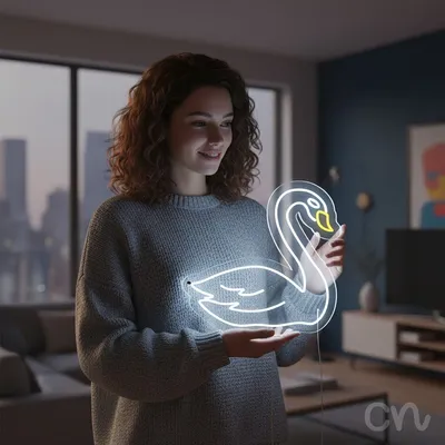 Custom Neon | Swan Neon Sign | 21x24 | Warm White and Yellow Neon Sign for Home Decor