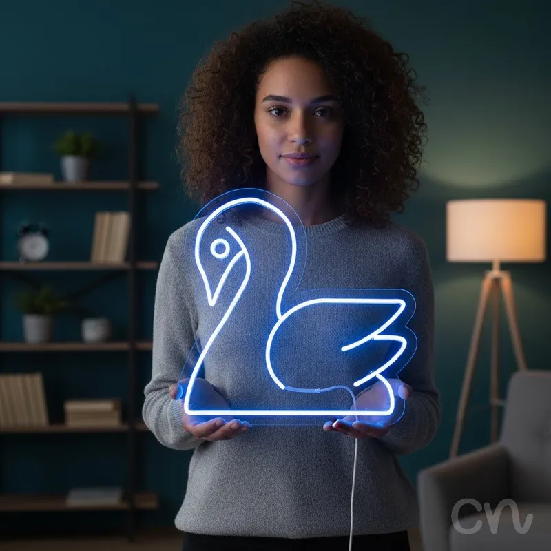 Custom Neon | Swan Neon Sign | 21x24 | Ice Blue Neon Sign for Bedroom & Decor