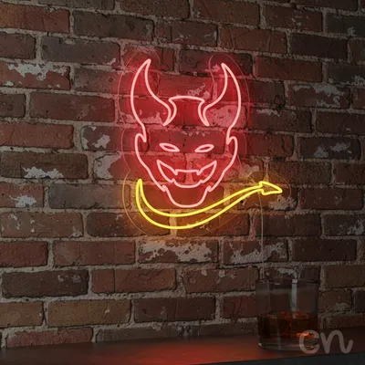 Custom Neon | Demon Face Neon Sign | 25x24 Inches | Red and Yellow Neon Sign