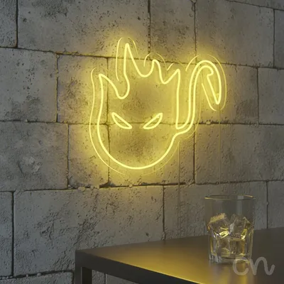 Custom Neon | Flame Face Neon Sign | 24x25 | Yellow Sign for Home Bar Bedroom Decor