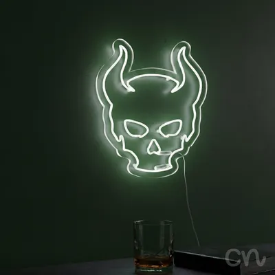 Custom Neon | Devil Skull Neon Sign | 24x20 | White Light for Bedroom Bar Lounge Decor