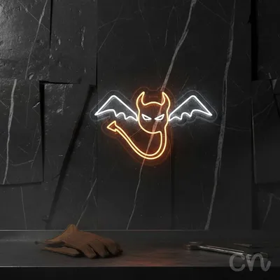 Custom Neon | Devil with Wings Neon Sign | 24x21 Inches | Orange and White Neon Sign