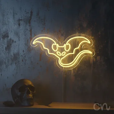 Custom Neon | Bat Design Neon Sign | 13x24 Inches | Yellow Neon Sign for Decor