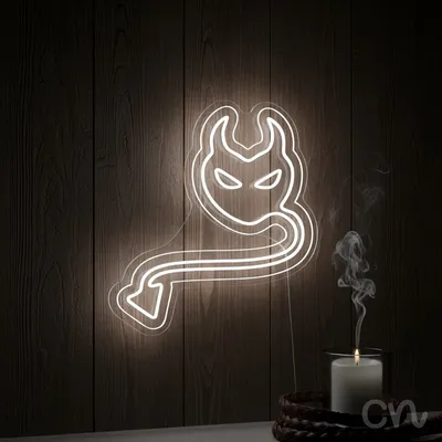 Custom Neon | Devil Face with Tail Neon Sign | 24x22 Inches | White Neon Sign
