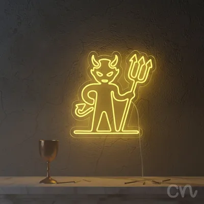 Custom Neon | Devil with Trident Neon Sign | 24x24 | Yellow Bright Glow