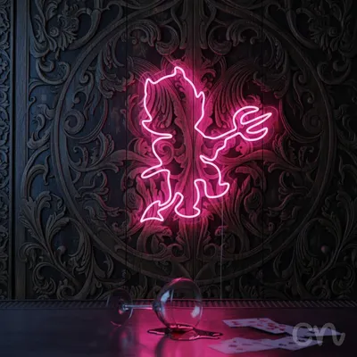 Custom Neon | Devil with Pitchfork Neon Sign | 28x24 | Hot Pink
