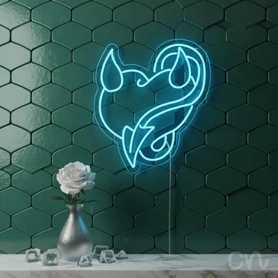 Custom Neon | Heart with Horns Neon Sign | 24x21 Inches | Ice Blue Neon Sign