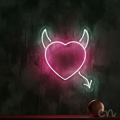 Custom Neon | Devil Heart Neon Sign | 24x21 Inches | Red Neon Sign for Home Decor