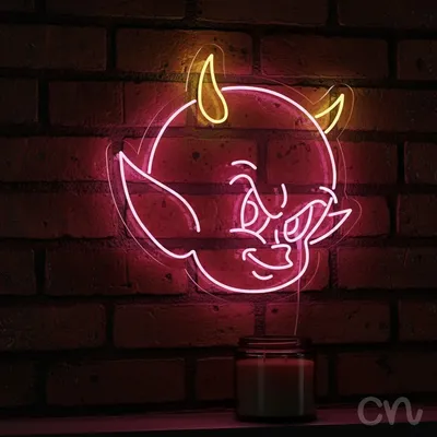 Custom Neon | Devil Face Neon Sign | 30x30 | Red and Yellow Neon Sign for Decor