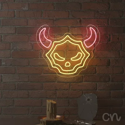 Custom Neon | Devil Skull Neon Sign | 20x24 | Yellow and Red Neon Sign for Decor