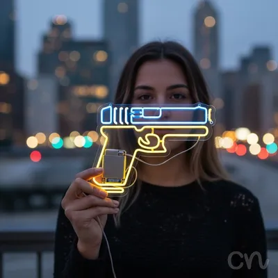 Custom Neon | Pistol Design Neon Sign | 18x24 | Yellow and Light Blue