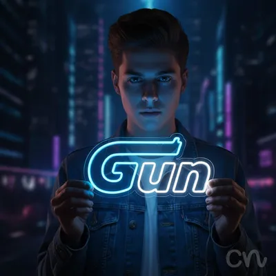 Custom Neon | Gun Neon Sign | 12x24 | Ice Blue Neon Sign for Bar Pub Club Man Cave