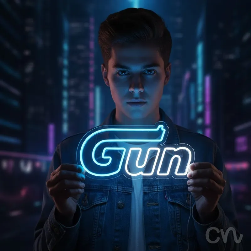Custom Neon | Gun Neon Sign | 12x24 | Ice Blue Neon Sign for Bar Pub Club Man Cave