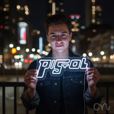 Custom Neon | Pistol Neon Sign | 11x25 | White Neon Sign for Wall Decor Modern Design