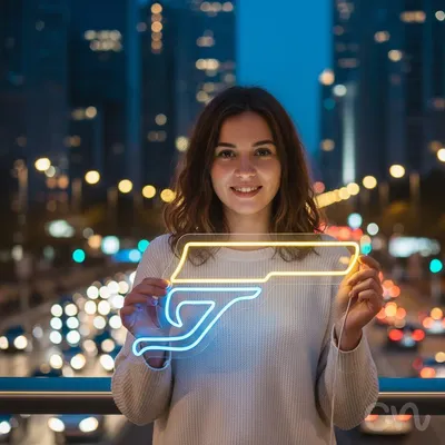 Custom Neon | Gun Design Neon Sign | 13x24 Inches | Yellow and Blue Neon Sign