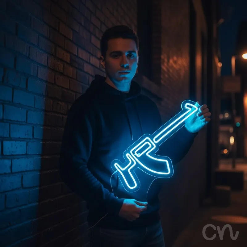 Custom Neon | Gun Design Neon Sign | 12x24 | Light Blue