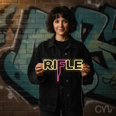Custom Neon | Rifle Neon Sign | 12x24 | Yellow Pink Neon Sign for Wall Decor