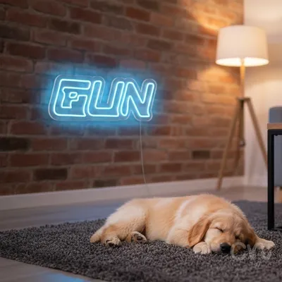 Custom Neon | Gun Neon Sign | 9x24 | Ice Blue Neon Sign for Bars, Rooms, and Decor