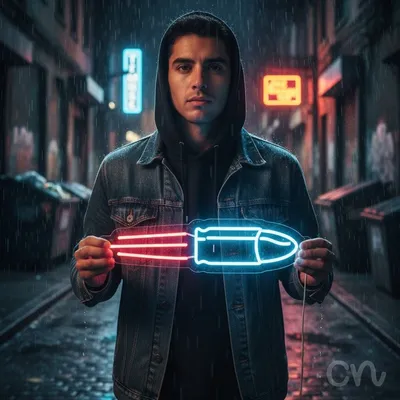 Custom Neon | Bullet Design Neon Sign | 6x24 Inches | Red and Ice Blue Neon Sign