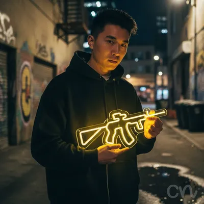 Custom Neon | Rifle Design Neon Sign | 10x23 | Yellow Bright Neon Wall Decor