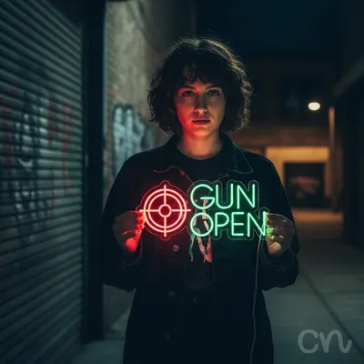 Custom Neon | Gun Open Neon Sign Neon Sign | 11x30 | Neon Green and Hot Pink