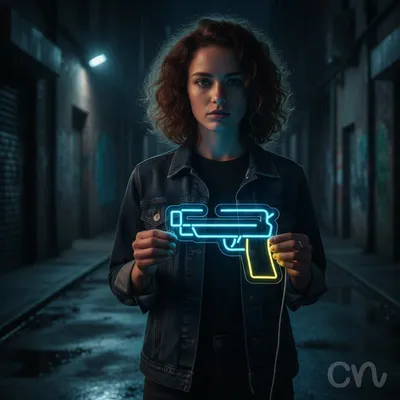 Custom Neon | Pistol Design Neon Sign | 17x24 | Light Blue and Yellow Neon Sign