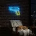 Custom Neon | Pistol Design Neon Sign | 17x24 | Light Blue and Yellow Neon Sign 2