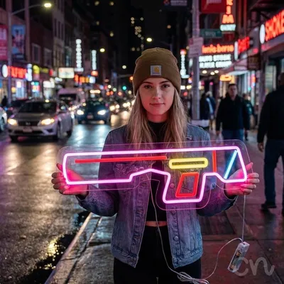 Custom Neon | Gun Design Neon Sign | 9x24 | Pink Red Yellow Blue